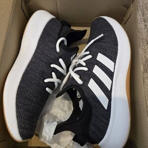 adidas Black Knit Sneakers with White Stripes and Gum Sole